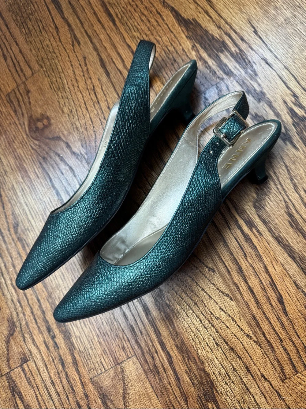 Anne Klein Expert Slingback Kitten Heels  Reptile Embossed Leather & Suede 8.5